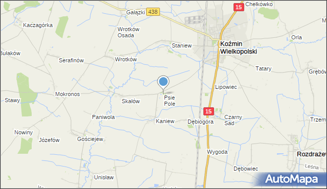 mapa Psie Pole, Psie Pole gmina Koźmin Wielkopolski na mapie Targeo